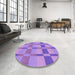 Round Patterned Violet Purple Rug in a Office, pat1129pur