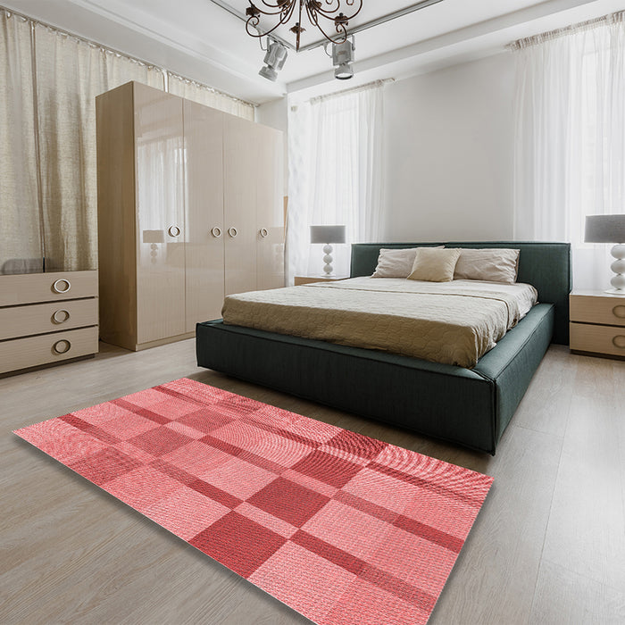 Patterned Fire Red Rug in a Bedroom, pat1129rd