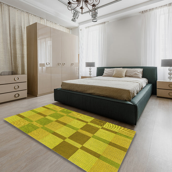 Patterned Dark Golden Brown Rug in a Bedroom, pat1129yw