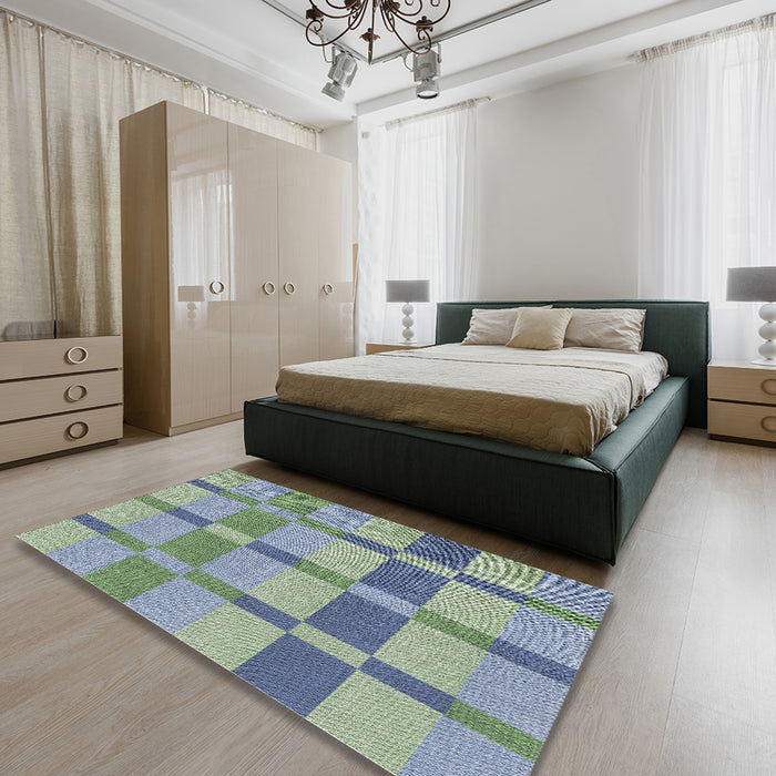 Patterned Green Novelty Rug in a Bedroom, pat1129