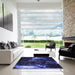 Square Patterned Night Blue Rug in a Living Room, pat113blu