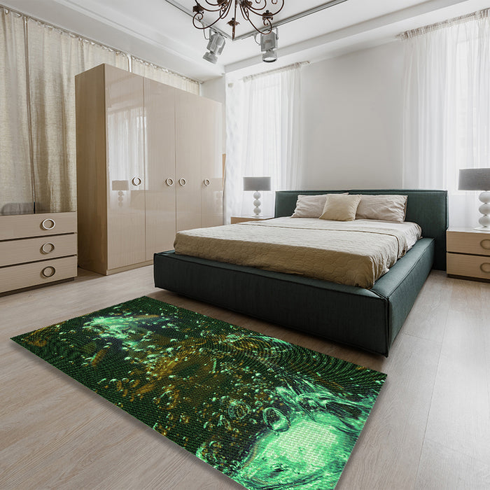 Patterned Black Rug in a Bedroom, pat113grn