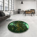 Round Patterned Black Rug in a Office, pat113grn