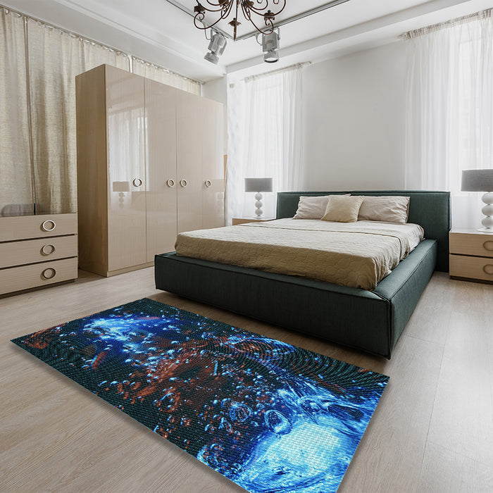 Patterned Blue Ivy Blue Rug in a Bedroom, pat113lblu