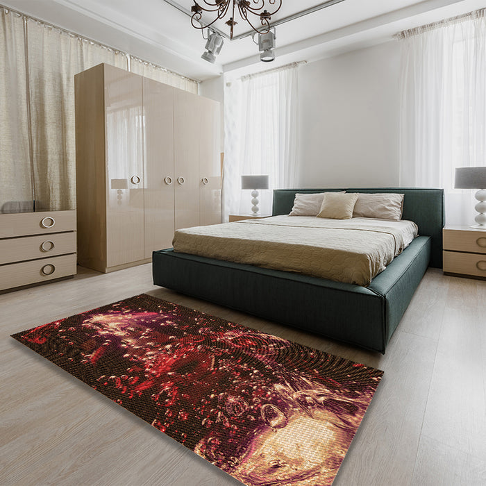Patterned Red Rug in a Bedroom, pat113org
