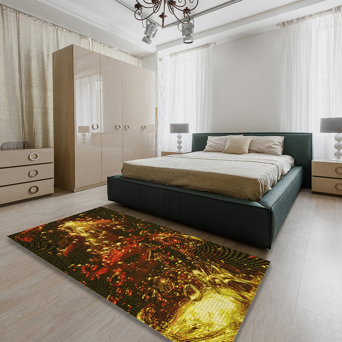 Patterned Red Rug in a Bedroom, pat113yw