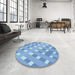 Round Patterned Sky Blue Rug in a Office, pat1130lblu