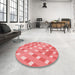 Round Patterned Light Coral Pink Rug in a Office, pat1130rd