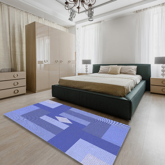 Round Machine Washable Transitional Denim Blue Rug in a Office, wshpat1131blu