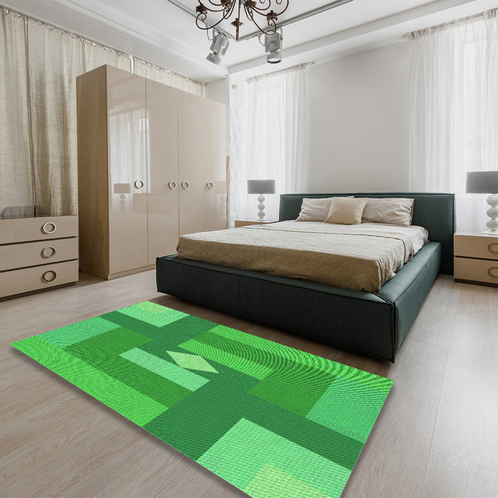 Patterned Neon Green Rug in a Bedroom, pat1131grn