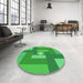 Round Patterned Neon Green Rug in a Office, pat1131grn