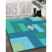 Patterned Bright Turquoise Blue Rug, pat1131lblu