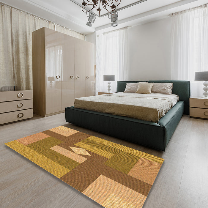 Patterned Yellow Rug in a Bedroom, pat1131org