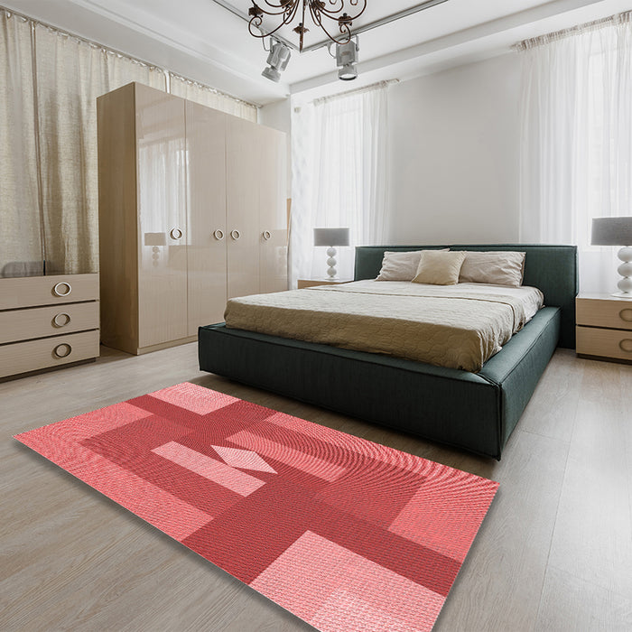 Round Machine Washable Transitional Red Rug in a Office, wshpat1131rd