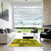 Square Patterned Dark Yellow Green Rug in a Living Room, pat1131yw