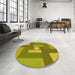 Round Patterned Dark Yellow Green Rug in a Office, pat1131yw