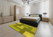 Patterned Dark Yellow Green Rug in a Bedroom, pat1131yw