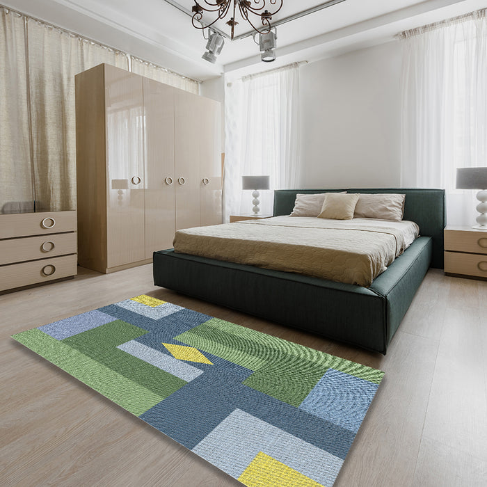 Patterned Green Novelty Rug in a Bedroom, pat1131
