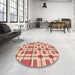 Round Patterned Red Rug in a Office, pat1132brn