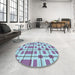 Round Patterned Blue Rug in a Office, pat1132lblu