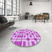 Round Patterned Blossom Pink Rug in a Office, pat1132pur