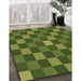 Patterned Green Rug in Family Room, pat1133brn