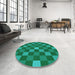 Round Patterned Forest Green Rug in a Office, pat1133lblu