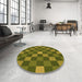 Round Patterned Army Green Rug in a Office, pat1133org