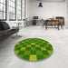 Round Patterned Green Rug in a Office, pat1133yw