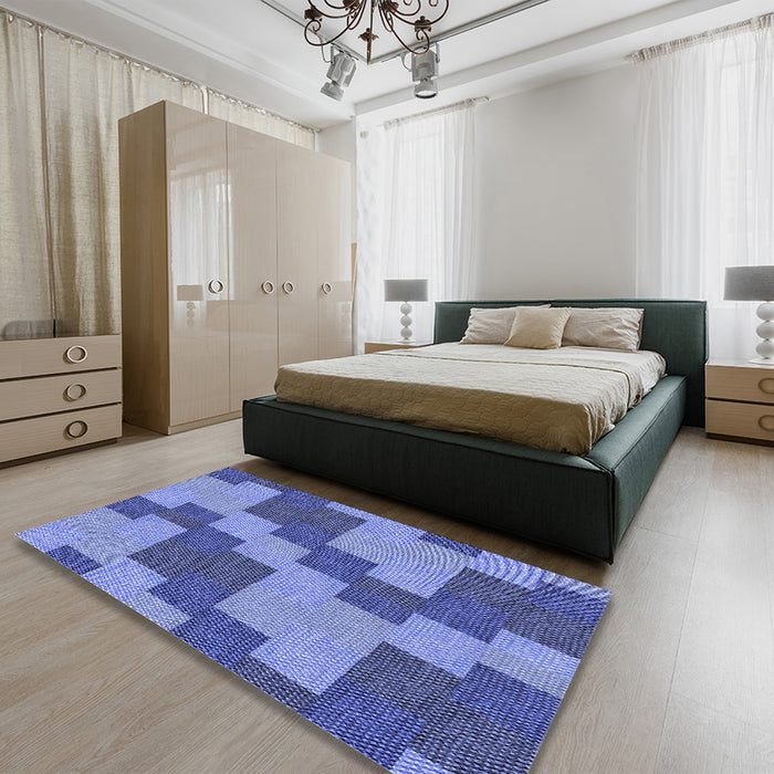 Patterned Sky Blue Rug in a Bedroom, pat1134blu