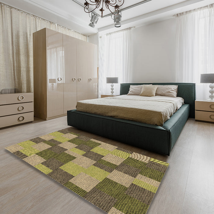 Patterned Metallic Gold Rug in a Bedroom, pat1134brn