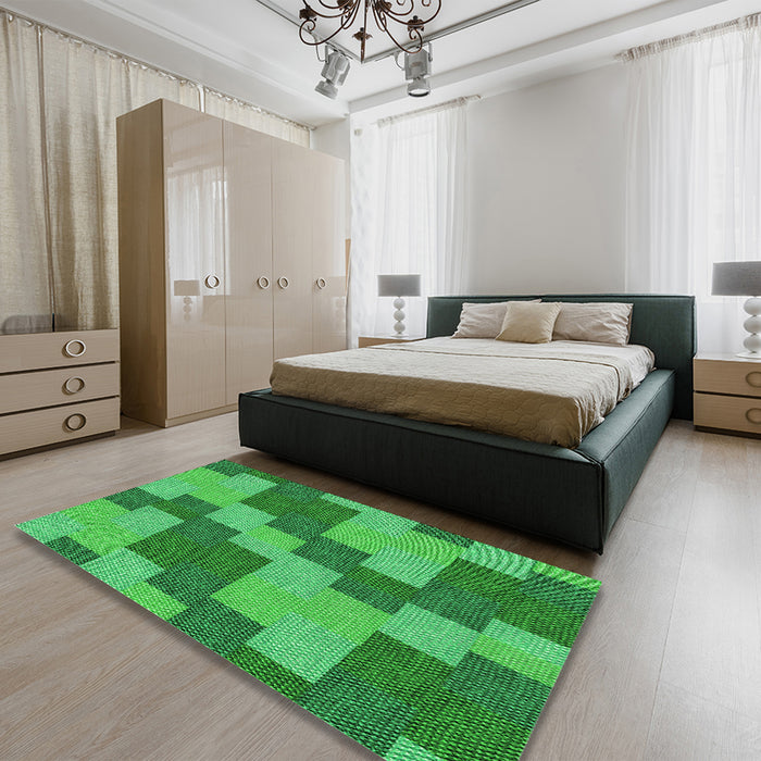 Patterned Green Rug in a Bedroom, pat1134grn