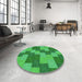 Round Patterned Green Rug in a Office, pat1134grn