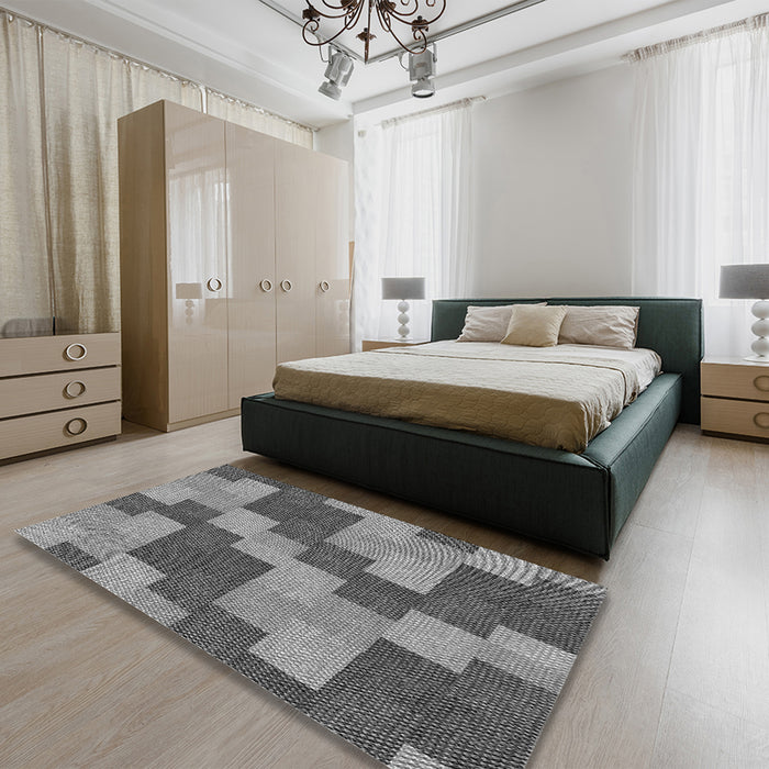 Patterned Dark Gray Rug in a Bedroom, pat1134gry