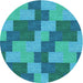 Square Patterned Dark Cyan Green Rug, pat1134lblu