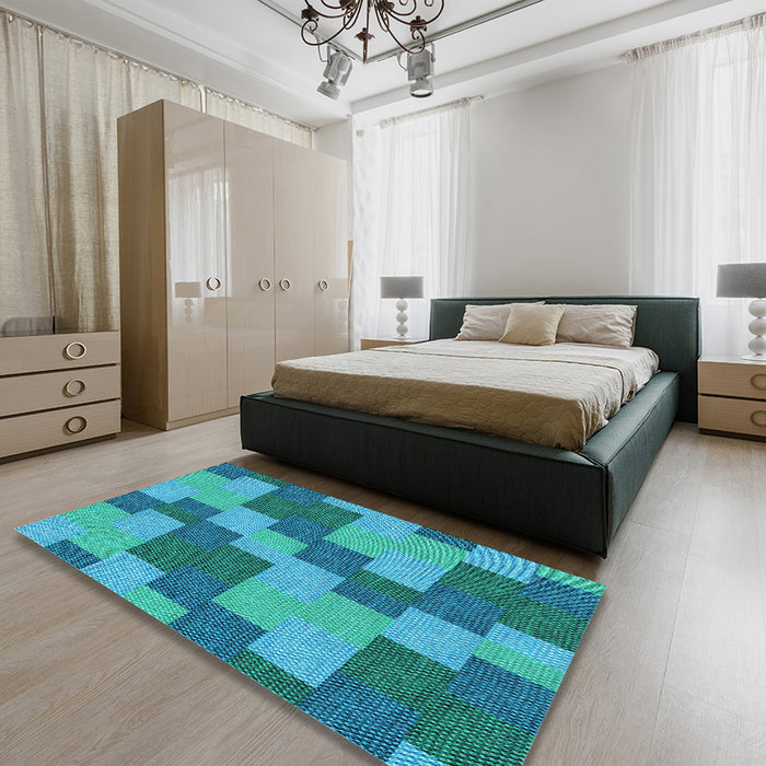 Patterned Dark Cyan Green Rug in a Bedroom, pat1134lblu