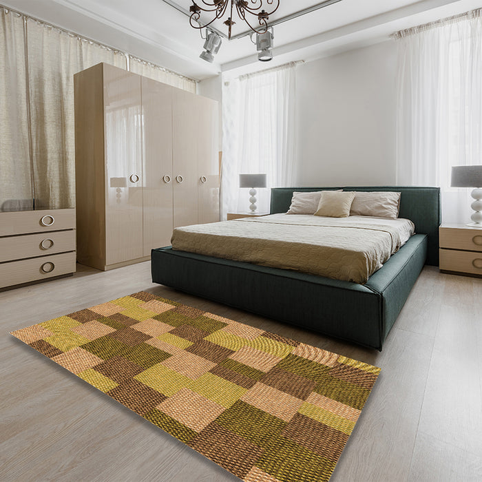 Patterned Saddle Brown Rug in a Bedroom, pat1134org