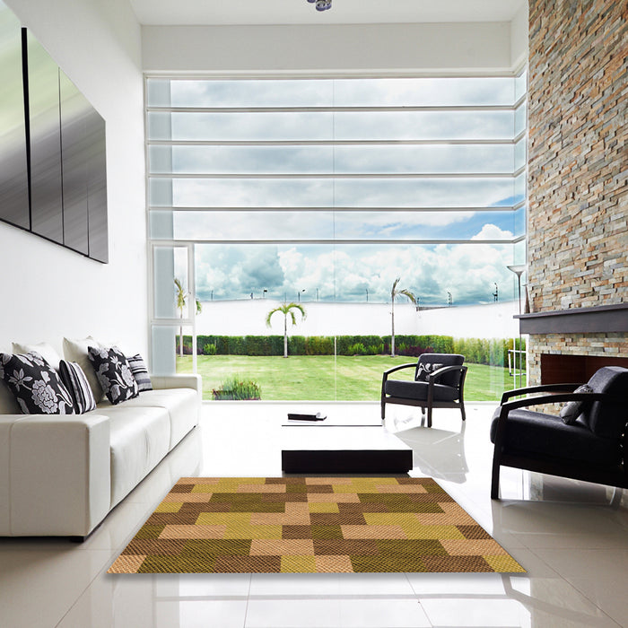 Square Patterned Saddle Brown Rug in a Living Room, pat1134org