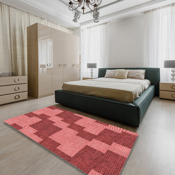 Patterned Red Rug in a Bedroom, pat1134rd