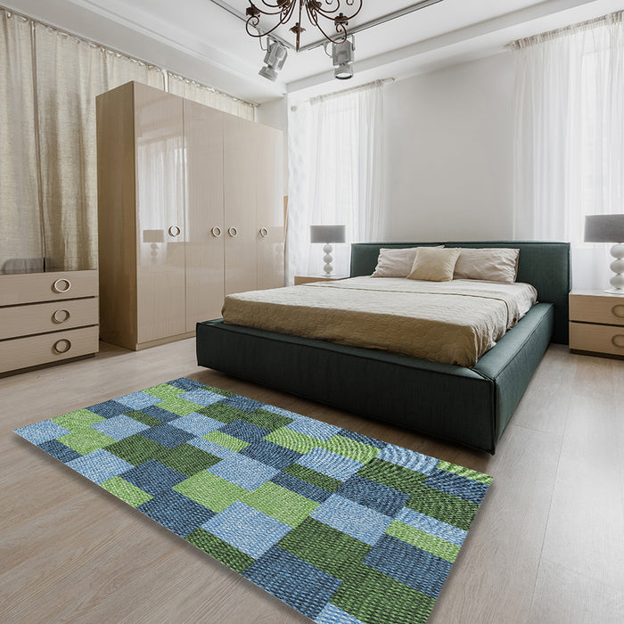 Machine Washable Transitional Blue Green Rug in a Bedroom, wshpat1134