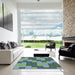 Square Patterned Blue Green Novelty Rug in a Living Room, pat1134