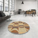 Round Patterned Sienna Brown Rug in a Office, pat1135brn