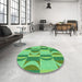 Round Patterned Green Rug in a Office, pat1135grn