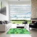 Square Patterned Green Rug in a Living Room, pat1135grn