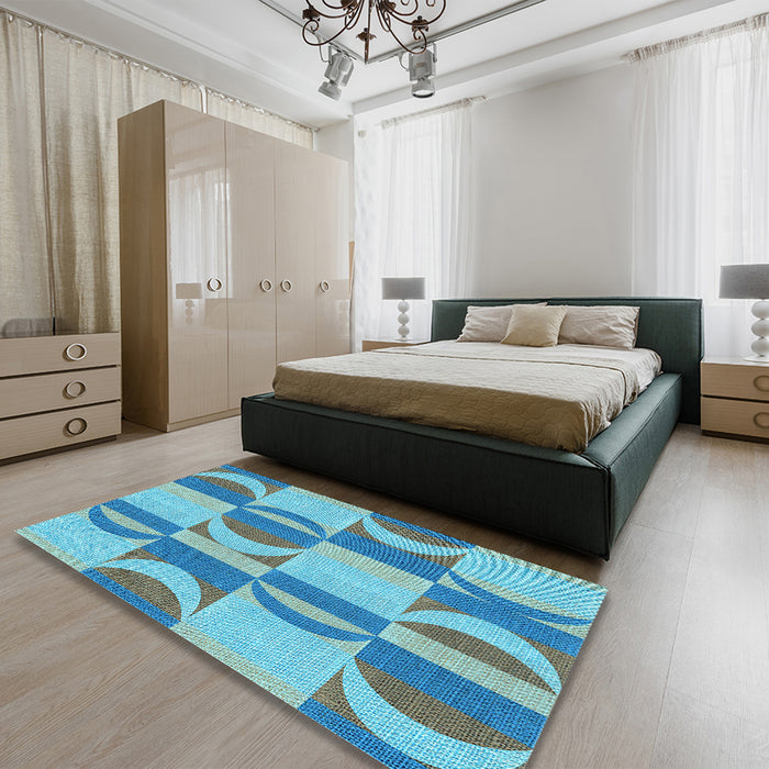 Round Machine Washable Transitional Glacial Blue Ice Blue Rug in a Office, wshpat1135lblu