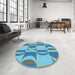 Round Patterned Glacial Blue Ice Blue Rug in a Office, pat1135lblu