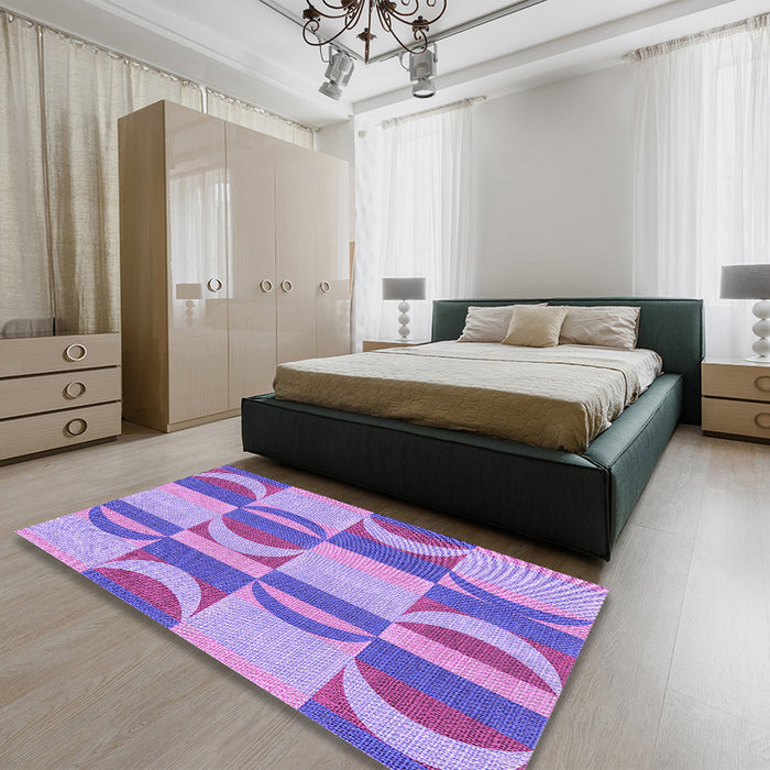 Patterned Bright Lilac Purple Rug in a Bedroom, pat1135pur