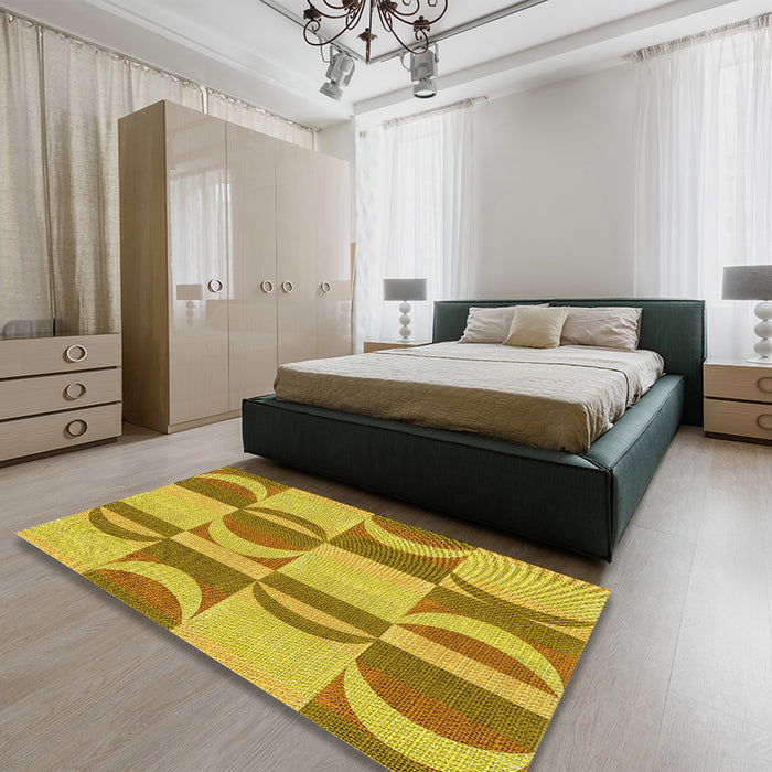 Patterned Yellow Rug in a Bedroom, pat1135yw