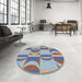 Round Machine Washable Transitional Light Steel Blue Rug in a Office, wshpat1135