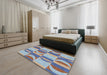 Patterned Light Steel Blue Novelty Rug in a Bedroom, pat1135